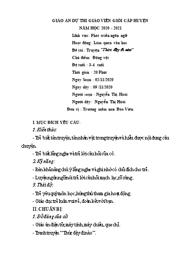 Giáo án Mầm non Lớp Mầm - Chủ điểm: Động vật - Đề tài: Truyện “Thức dậy đi nào” - Năm học 2020-2021 - Nguyễn Thị Hoài