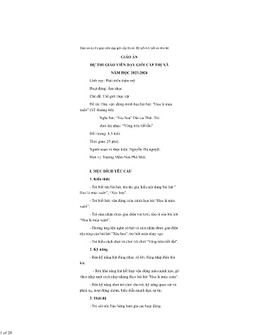 Giáo án Mầm non Lớp Chồi - Chủ đề: Thế giới thực vật - Đề tài: Hát, vận động minh họa bài hát “Hoa lá mùa xuân”; Nghe hát: “Xòe hoa” - Năm học 2023-2024 - Nguyễn Thị nguyệt
