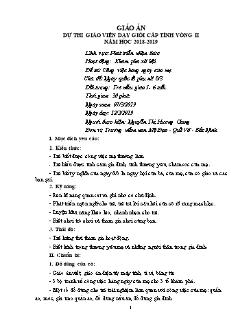 Giáo án Mầm non Lớp Lá - Chủ đề: Ngày quốc tế phụ nữ 8/3 - Đề tài: Công việc hàng ngày của mẹ - Năm học 2018-2019 - Nguyễn Thị Hương Giang