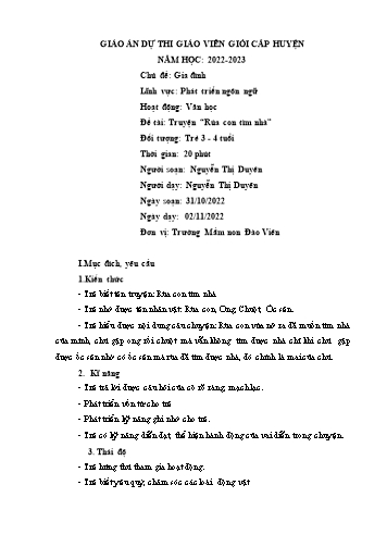 Giáo án Mầm non Lớp Mầm - Chủ đề: Gia đình - Đề tài: Truyện “Rùa con tìm nhà” - Năm học 2022-2023 - Nguyễn Thị Duyên