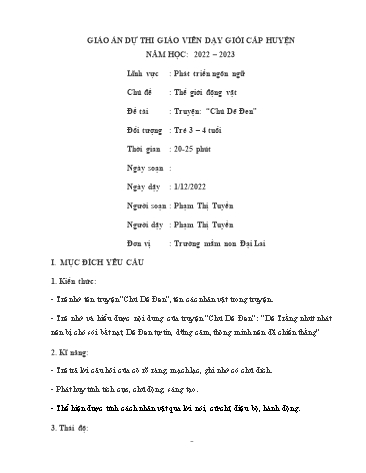 Giáo án Mầm non Lớp Mầm - Chủ đề: Thế giới động vật - Đề tài: Truyện: “Chú Dê Đen” - Năm học 2022-2023 - Phạm Thị Tuyền