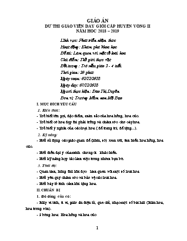 Giáo án Mầm non Lớp Mầm - Chủ điểm: Thế giới thực vật - Đề tài: Làm quen với một số loài hoa - Năm học 2018-2019 - Đào Thị Duyên
