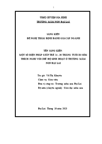 Sáng kiến kinh nghiệm “Một số biện pháp giúp trẻ 24-36 tháng tuổi D3 sớm thích nghi với chế độ sinh hoạt ở trường Mầm non Đại Lai