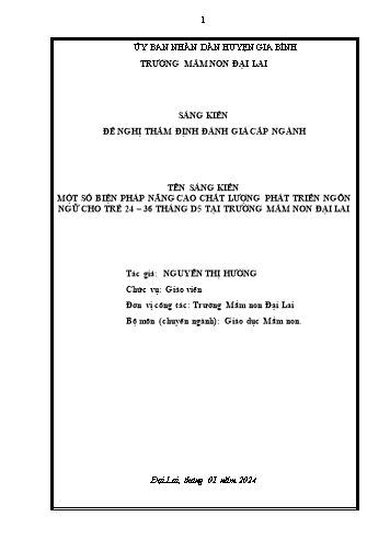 Sáng kiến kinh nghiệm Một số biện pháp nâng cao chất lượng phát triển ngôn ngữ cho trẻ 24-36 tháng D5 tại trường Mầm non Đại Lai