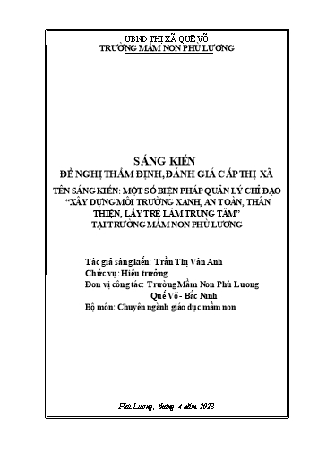 Sáng kiến kinh nghiệm Một số biện pháp quản lý chỉ đạo xây dựng môi trường “Xanh, an toàn, thân thiện, lấy trẻ làm trung tâm” ở trường Mầm non Phù Lương, Thị xã Quế Võ, Tỉnh Bắc Ninh