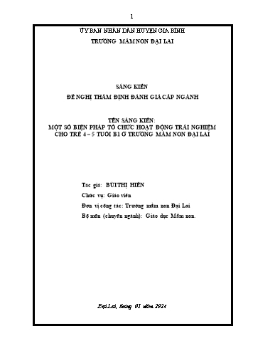 Sáng kiến kinh nghiệm Một số biện pháp tổ chức hoạt động trải nghiệm cho trẻ 4-5 tuổi B1 trường Mầm non Đại Lai