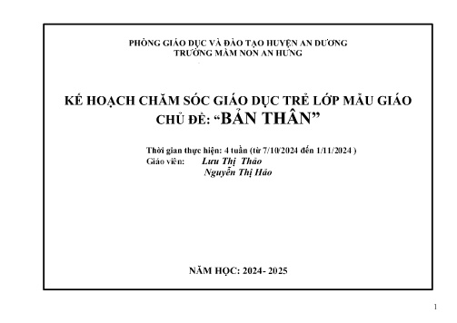 Bài giảng Mầm non Lớp Lá - Bé là ai - Năm học 2024-2025 - Lưu Thị Thảo - Nguyễn Thị Hảo
