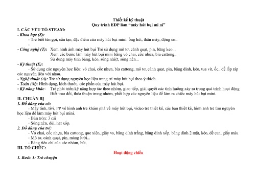 Bài giảng Mầm non Lớp Lá - Hoạt động: Làm máy hút bụi mi ni