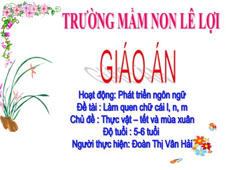Bài giảng Mầm non Lớp Lá - Hoạt động: Phát triển ngôn ngữ - Đề tài : Làm quen chữ cái l, n, m - Chủ đề : Thực vật - Tết và mùa xuân - Đoàn Thị Vân Hải