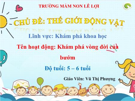 Bài giảng Mầm non Lớp Lá - Lĩnh vực: Khám phá khoa học - Tên hoạt động: Khám phá vòng đời của bướm - Vũ Thị Phượng