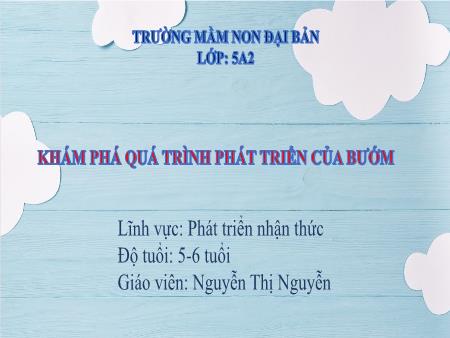 Bài giảng Mầm non Lớp Lá - Lĩnh vực: Nhận thức - Khám phá quá trình phát triển của bướm - Nguyễn Thị Nguyễn