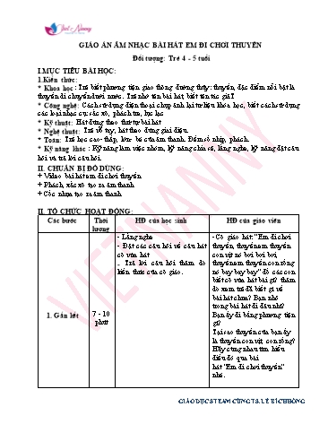 Giáo án Âm nhạc Mầm non Lớp Chồi - Bài hát: Em đi chơi thuyền