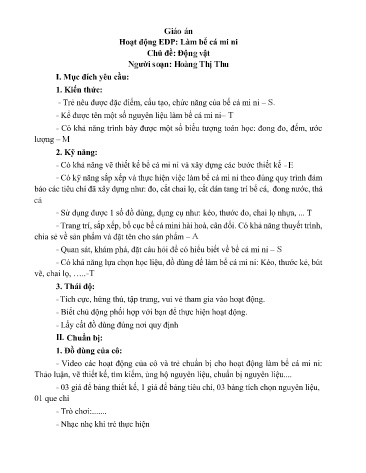 Giáo án Mầm non Lớp Chồi - Chủ đề: Động vật - Hoạt động: Làm bể cá mi ni - Hoàng Thị Thu