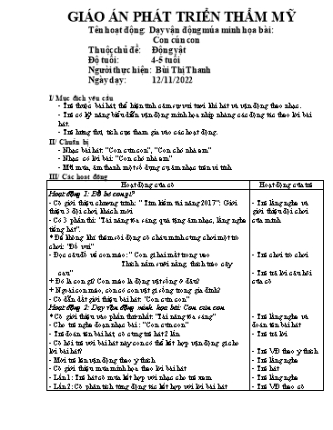 Giáo án Mầm non Lớp Chồi - Chủ đề: Động vật - Năm học 2022-2023 - Bùi Thị Thanh
