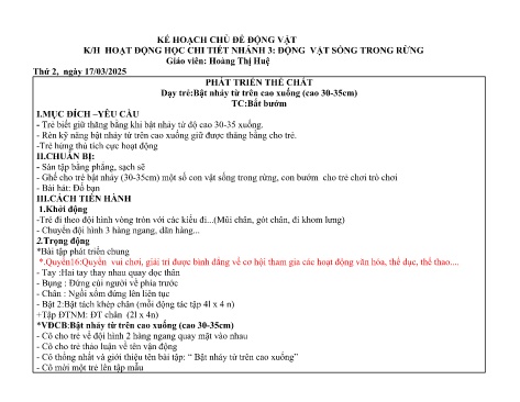Giáo án Mầm non Lớp Chồi - Chủ đề: Động vật - Nhánh 3: Động vật sống trong rừng - Năm học 2024-2025 - Hoàng Thị Huệ