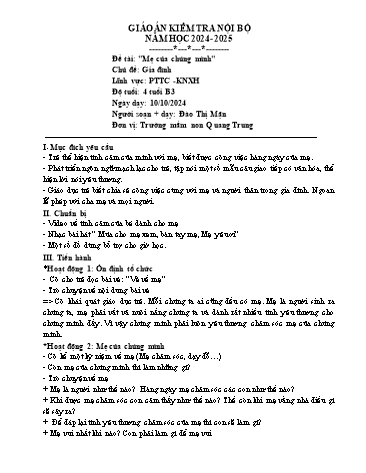 Giáo án Mầm non Lớp Chồi - Chủ đề: Gia đình - Đề tài: "Mẹ của chúng mình" - Đào Thị Mận