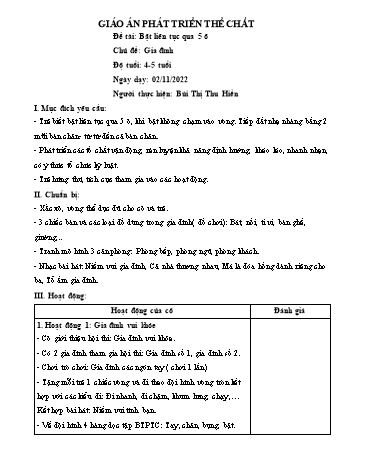 Giáo án Mầm non Lớp Chồi - Chủ đề: Gia đình - Năm học 2022-2023 - Bùi Thị Thu Hiền