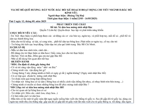 Giáo án Mầm non Lớp Chồi - Chủ đề: Quê hương - Đất nước- Bác Hồ - Nhánh II: Bác Hồ kính yêu - Năm học 2024-2025 - Hoàng Thị Huệ