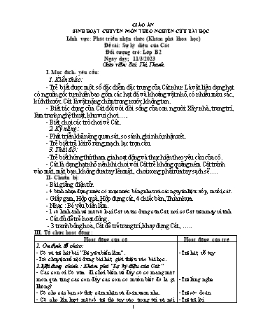 Giáo án Mầm non Lớp Chồi - Đề tài: Sự kỳ diệu của Cát - Năm học 2022-2023 - Bùi Thị Thanh
