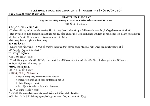 Giáo án Mầm non Lớp Chồi - Nhánh 1: Bé với đường bộ - Năm học 2024-2025