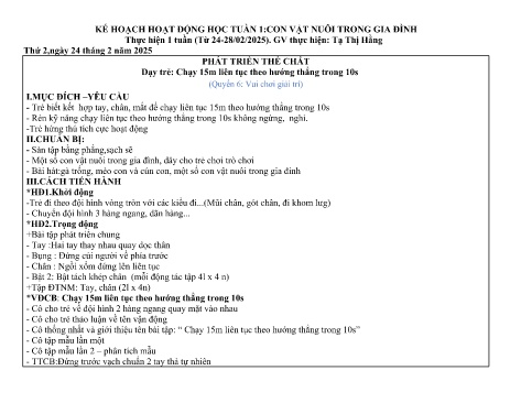 Giáo án Mầm non Lớp Chồi - Nhánh 1: Con vật nuôi trong gia đình - Năm học 2024-2025 - Tạ Thị Hằng