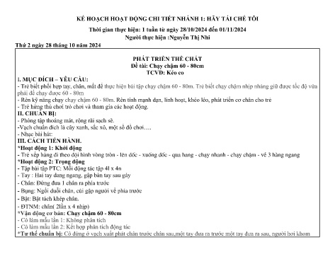 Giáo án Mầm non Lớp Chồi - Nhánh 1: Hãy tái chế tôi - Năm học 2024-2025 - Nguyễn Thị Nhi