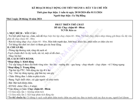 Giáo án Mầm non Lớp Chồi - Nhánh 1: Hãy tái chế tôi - Năm học 2024-2025 - Tạ Thị Hằng