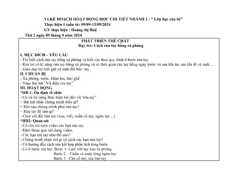 Giáo án Mầm non Lớp Chồi - Nhánh 1: Lớp học của bé - Năm học 2024-2025 - Hoàng Thị Huệ
