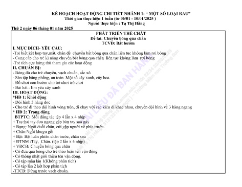 Giáo án Mầm non Lớp Chồi - Nhánh 1: Một số loại rau - Năm học 2024-2025 - Tạ Thị Hằng