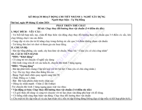 Giáo án Mầm non Lớp Chồi - Nhánh 1: Nghề xây dựng - Năm học 2024-2025 - Tạ Thị Hằng