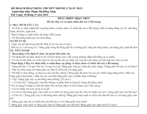 Giáo án Mầm non Lớp Chồi - Nhánh 2: Ngày 20/11 - Năm học 2024-2025 - Phạm Thị Hồng Nhạn