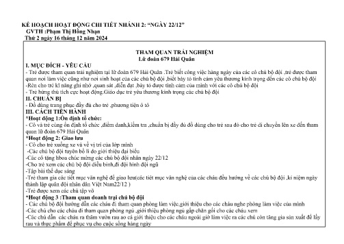 Giáo án Mầm non Lớp Chồi - Nhánh 2: Ngày 22/12 - Năm học 2024-2025 - Phạm Thị Hồng Nhạn
