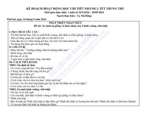 Giáo án Mầm non Lớp Chồi - Nhánh 2: Tết trung thu - Năm học 2024-2025 - Tạ Thị Hằng