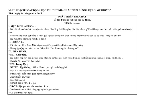 Giáo án Mầm non Lớp Chồi - Nhánh 3: Bé đi đúng luật giao thông - Năm học 2024-2025