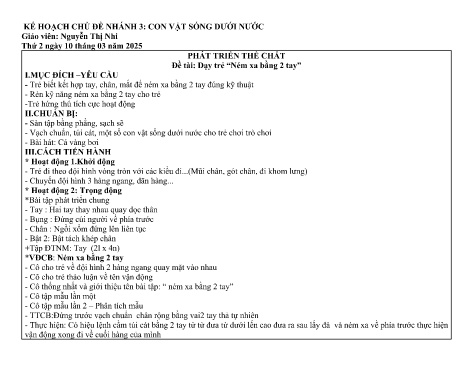 Giáo án Mầm non Lớp Chồi - Nhánh 3: Con vật sống dưới nước - Năm học 2024-2025 - Nguyễn Thị Nhi