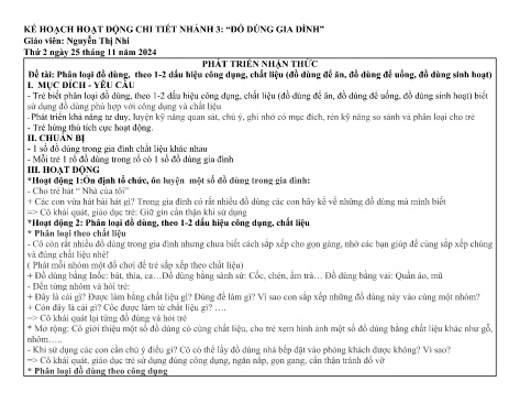 Giáo án Mầm non Lớp Chồi - Nhánh 3: Đồ dùng gia đình - Năm học 2024-2025 - Nguyễn Thị Nhi