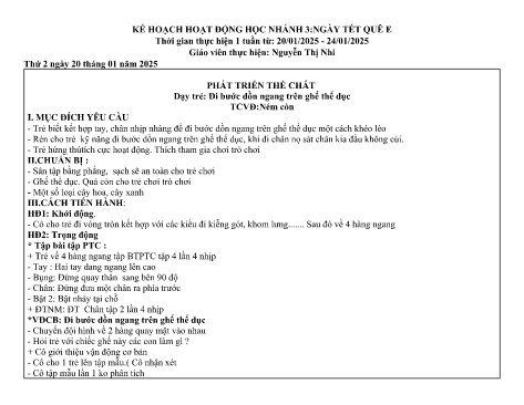 Giáo án Mầm non Lớp Chồi - Nhánh 3: Ngày tết quê em - Năm học 2024-2025 - Nguyễn Thị Nhi