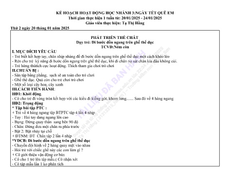 Giáo án Mầm non Lớp Chồi - Nhánh 3: Ngày tết quê em - Năm học 2024-2025 - Tạ Thị Hằng