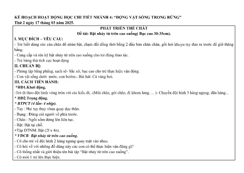 Giáo án Mầm non Lớp Chồi - Nhánh 4: Động vật sống trong rừng - Năm học 2024-2025