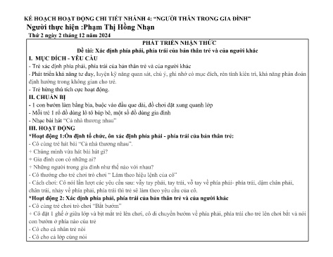 Giáo án Mầm non Lớp Chồi - Nhánh 4: Người thân trong gia đình - Năm học 2024-2025 - Phạm Thị Hồng Nhạn