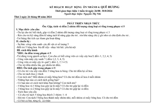 Giáo án Mầm non Lớp Chồi - Nhánh 4: Quê hương - Năm học 2024-2025 - Nguyễn Thị Nhi