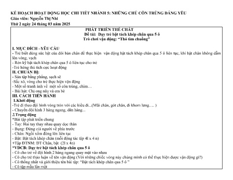 Giáo án Mầm non Lớp Chồi - Nhánh 5: Những chú côn trùng đáng yêu - Năm học 2024-2025 - Nguyễn Thị Nhi