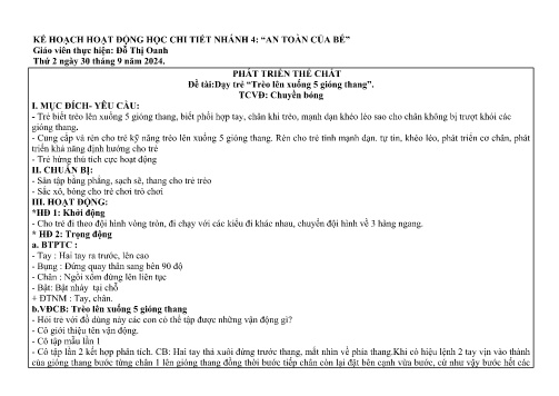 Giáo án Mầm non Lớp Chồi - Nhánh: An toàn của bé - Năm học 2024-2025 - Đỗ Thị Oanh