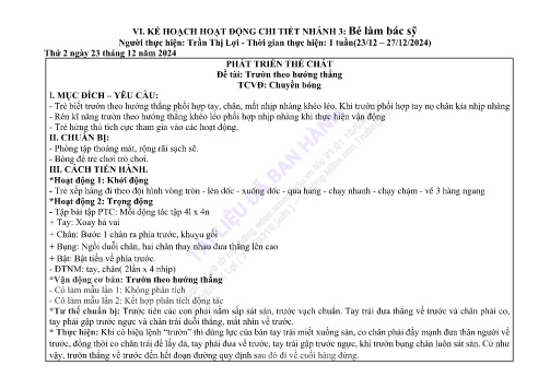 Giáo án Mầm non Lớp Chồi - Nhánh: Bé làm bác sỹ - Năm học 2024-2025 - Trần Thị Lợi