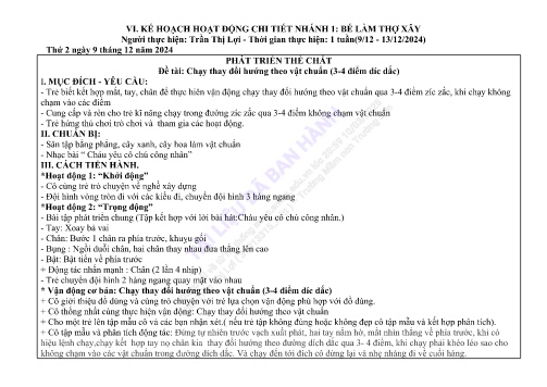Giáo án Mầm non Lớp Chồi - Nhánh: Bé làm thợ xây - Năm học 2024-2025 - Trần Thị Lợi
