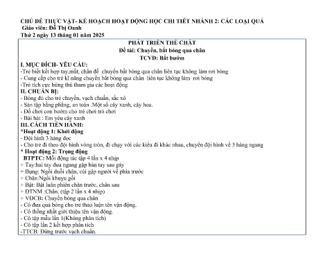 Giáo án Mầm non Lớp Chồi - Nhánh: Các loại quả - Năm học 2024-2025 - Đỗ Thị Oanh