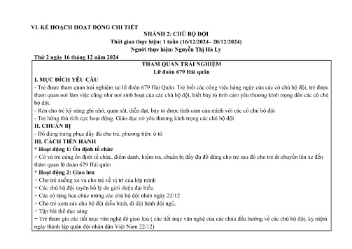 Giáo án Mầm non Lớp Chồi - Nhánh: Chú bộ đội - Năm học 2024-2025 - Nguyễn Thị Hà Ly