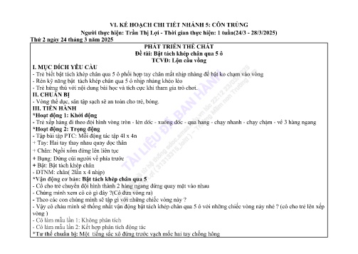 Giáo án Mầm non Lớp Chồi - Nhánh: Côn trùng - Năm học 2024-2025 - Trần Thị Lợi