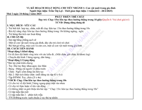 Giáo án Mầm non Lớp Chồi - Nhánh: Con vật nuôi trong gia đình - Năm học 2024-2025 - Trần Thị Lợi