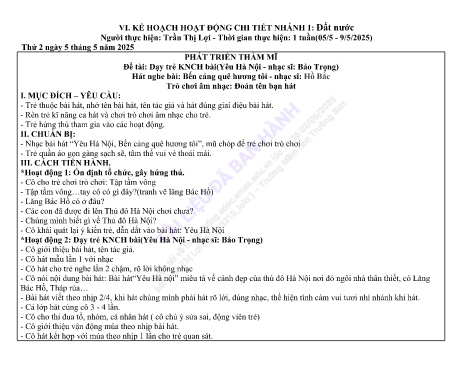 Giáo án Mầm non Lớp Chồi - Nhánh: Đất nước - Năm học 2024-2025 - Trần Thị Lợi